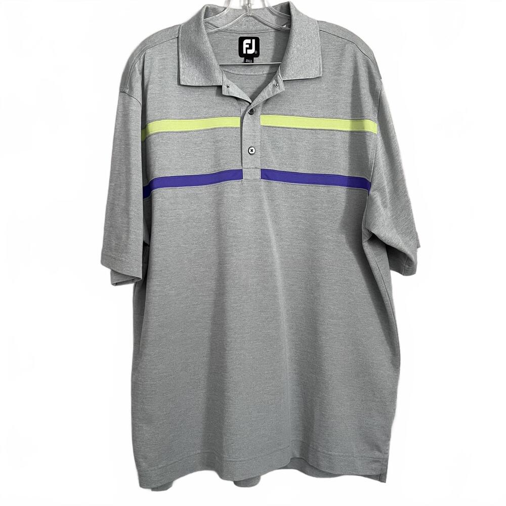 FootJoy FJ Mens Large Gray Striped Golf Polo Performance Stretch Knit Shirt